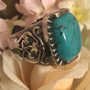 Vintage Silpada Filigree Sterling Silver Turquoise Ring R1807. Size 6.
